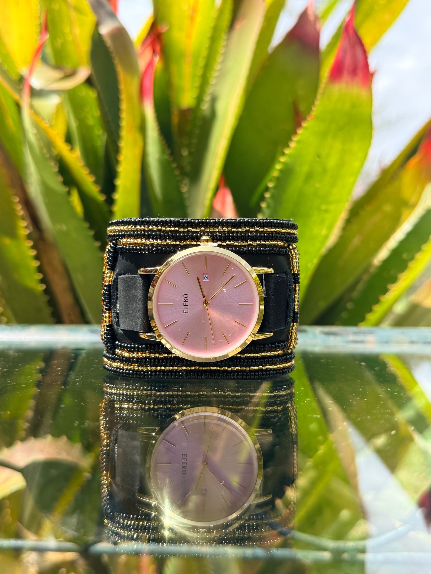 Resian | Gold & Black Beaded Watch