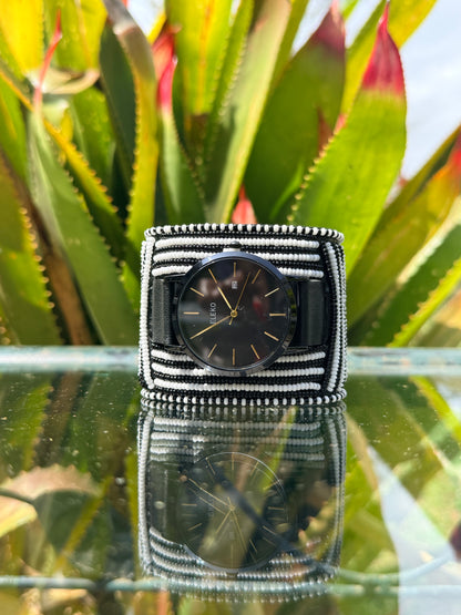 Resian | White & Black Stripped Beaded Watch