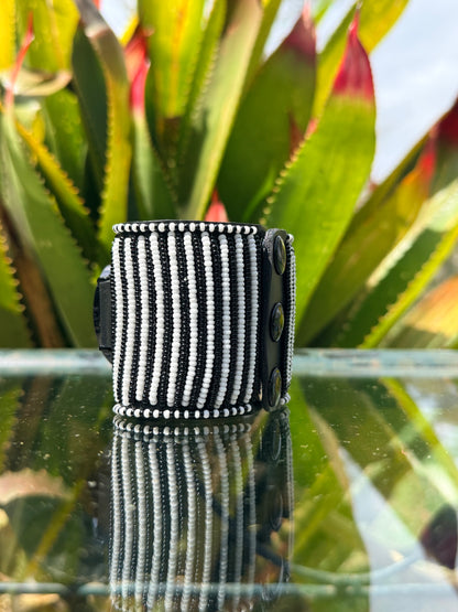 Resian | White & Black Stripped Beaded Watch
