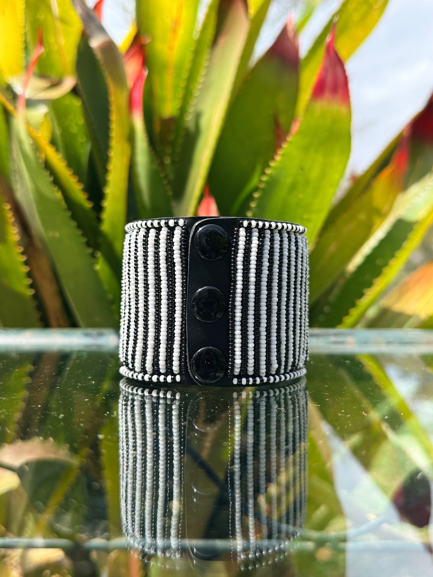 Resian | White & Black Stripped Beaded Watch