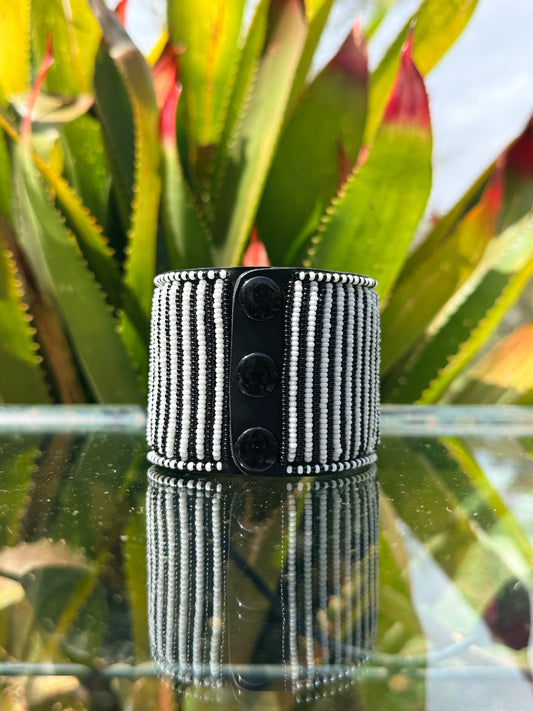 Resian | White & Black Stripped Beaded Watch